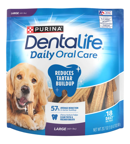 Purina  Daily Oral Care Large Dog Dental Treats with Chicken, 20.7 Oz Pouch (18 Count)