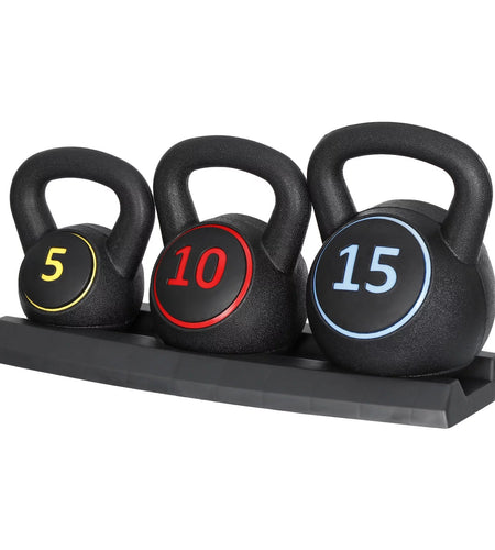 3-Piece Kettlebell Set with Storage Rack Home Gym Exercise Fitness Weights