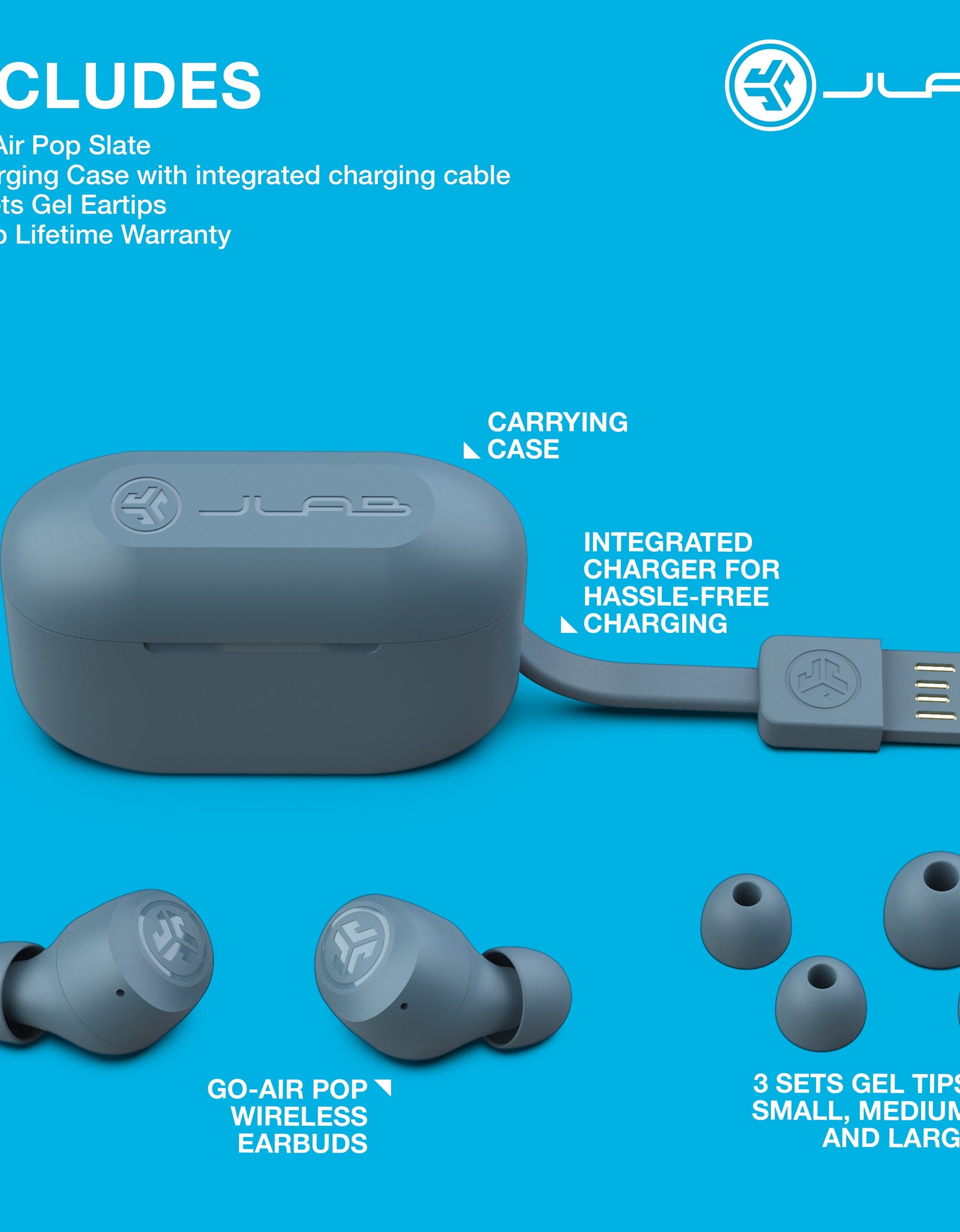 Go Air Pop Bluetooth Earbuds, True Wireless with Charging Case, Slate