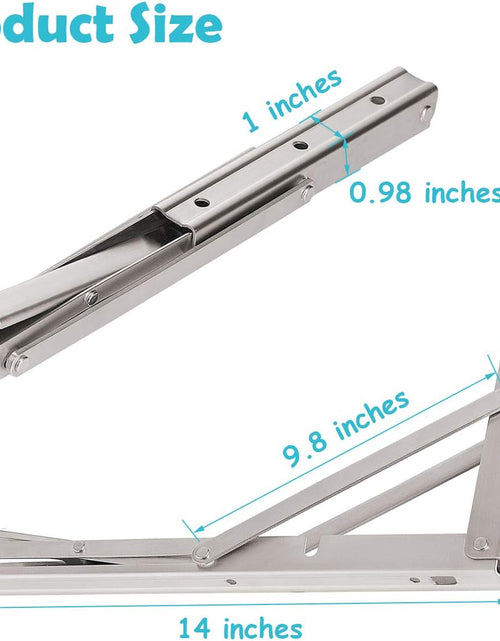 Load image into Gallery viewer, 14&#39;&#39; Folding Shelf Brackets Max. Load 440 Lb, Heavy Duty Stainless Steel DIY Wall Mounted Shelf Bracket Space Saving for Table Work Bench, Pack of 2
