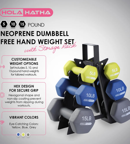 2, 3, and 5 Pound Neoprene Dumbbell Free Weight Set with Rack