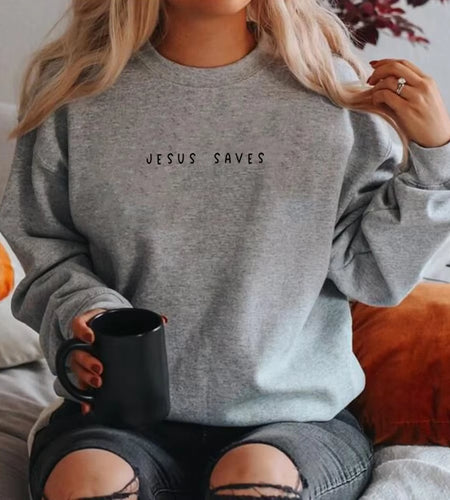 Jesus Saves Sweatshirt Christian Sweatshirts Faith Top Jesus Hoodie Bible Verses Crewneck Sweatshirt Women Graphic Pullover Tops