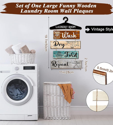 5 Pieces Laundry Room Wall Sign Rustic Laundry Room Rules Hanging Sign Wooden Wash Dry Fold Repeat Laundry Plaque Vintage Farmhouse Laundry Rules Wall Decor 19.7 X 11 Inch (Multicolored Backing)