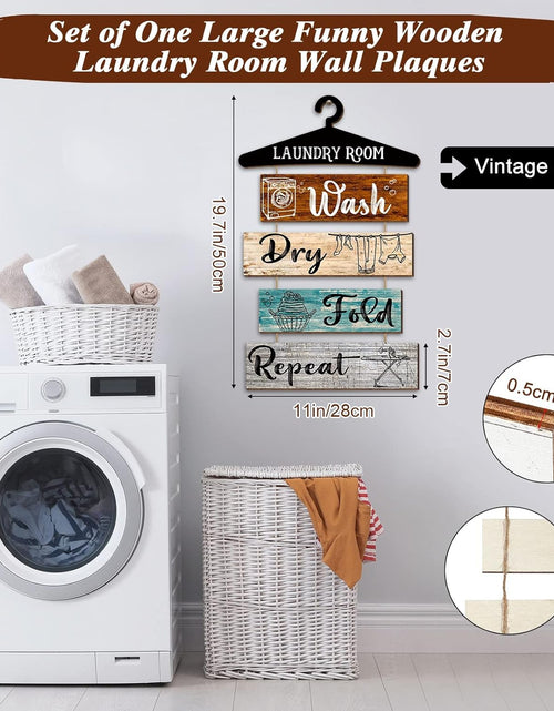 Load image into Gallery viewer, 5 Pieces Laundry Room Wall Sign Rustic Laundry Room Rules Hanging Sign Wooden Wash Dry Fold Repeat Laundry Plaque Vintage Farmhouse Laundry Rules Wall Decor 19.7 X 11 Inch (Multicolored Backing)
