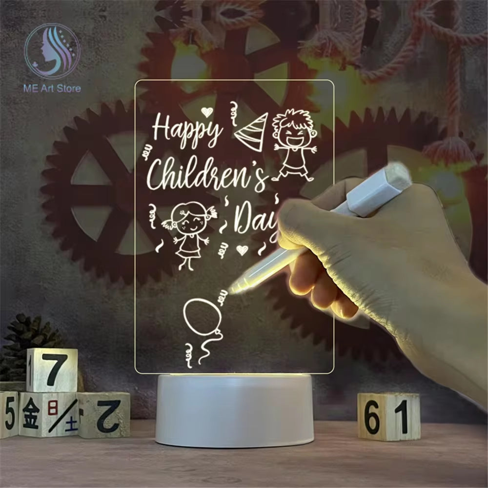 LED Note Board Night Lamp Message Board with Pen USB Plug-In Writable Night Lamp Gift for Children Girlfriend Creative Light