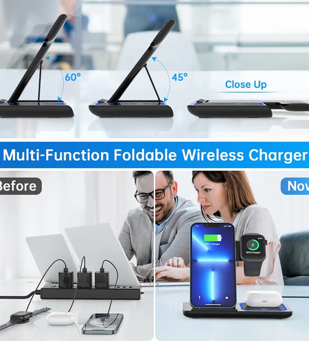 2024 Upgraded Wireless Charging Station, 18W 3 in 1 Charger Station, Fast Charging Dock Stand for Iwatch Series 10/9/8/7/6/SE/5/4/3/2, Compatible with Iphone 16 15 14 13 12 11 Pro/Xs/Samsung & Airpod