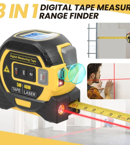 3 in 1 Digital Laser Tape Measure 130Ft/40M Laser Distance Meter Auto Lock Measuring Tape Range Finder