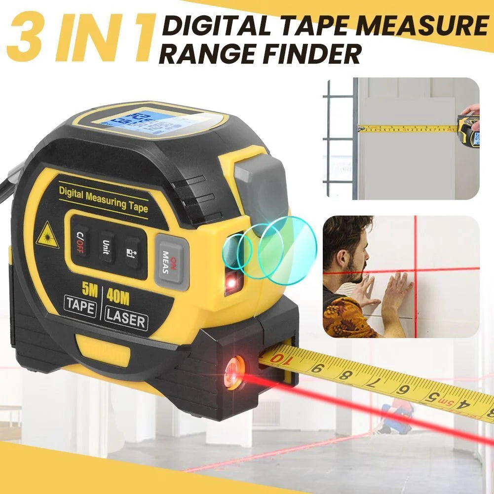 3 in 1 Digital Laser Tape Measure 130Ft/40M Laser Distance Meter Auto Lock Measuring Tape Range Finder