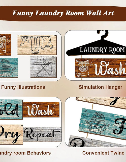 Load image into Gallery viewer, 5 Pieces Laundry Room Wall Sign Rustic Laundry Room Rules Hanging Sign Wooden Wash Dry Fold Repeat Laundry Plaque Vintage Farmhouse Laundry Rules Wall Decor 19.7 X 11 Inch (Multicolored Backing)
