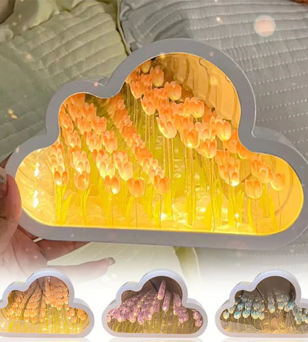 Forever Cloud Mirror Tulips DIY Tulip Night Light Tulip Flower LED Lamp Birthday Gift for Girl Friend Valentine'S Day