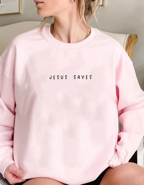 Load image into Gallery viewer, Jesus Saves Sweatshirt Christian Sweatshirts Faith Top Jesus Hoodie Bible Verses Crewneck Sweatshirt Women Graphic Pullover Tops
