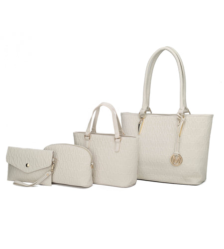 Vegan Leather Women'S Tote Bag, Small Tote Handbag, Pouch Purse & Wristlet Wallet Bag 4 Pcs Set by Mia K - Beige