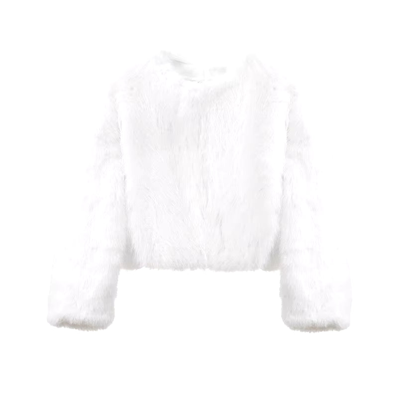 Iconic Street Fashion Week Luxury Brand Gardient Cropped Faux Fur Coat Women Winter 2024 Hot Cool Girls Fluffy Short Fur Jacket