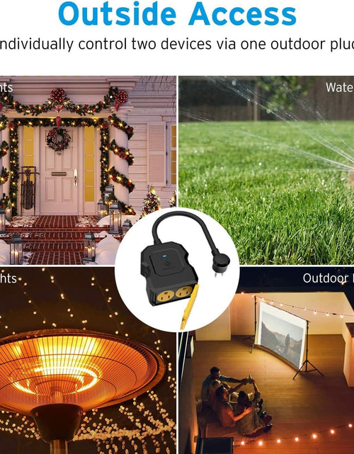 Load image into Gallery viewer, Smart Plug, Smart Home Outdoor  Wifi Outlet with 2 Sockets for Outdoor Lights, Timer Function &amp; Energy Monitoring, Works with Alexa &amp; Google Home, Wireless Remote Control, ETL Listed
