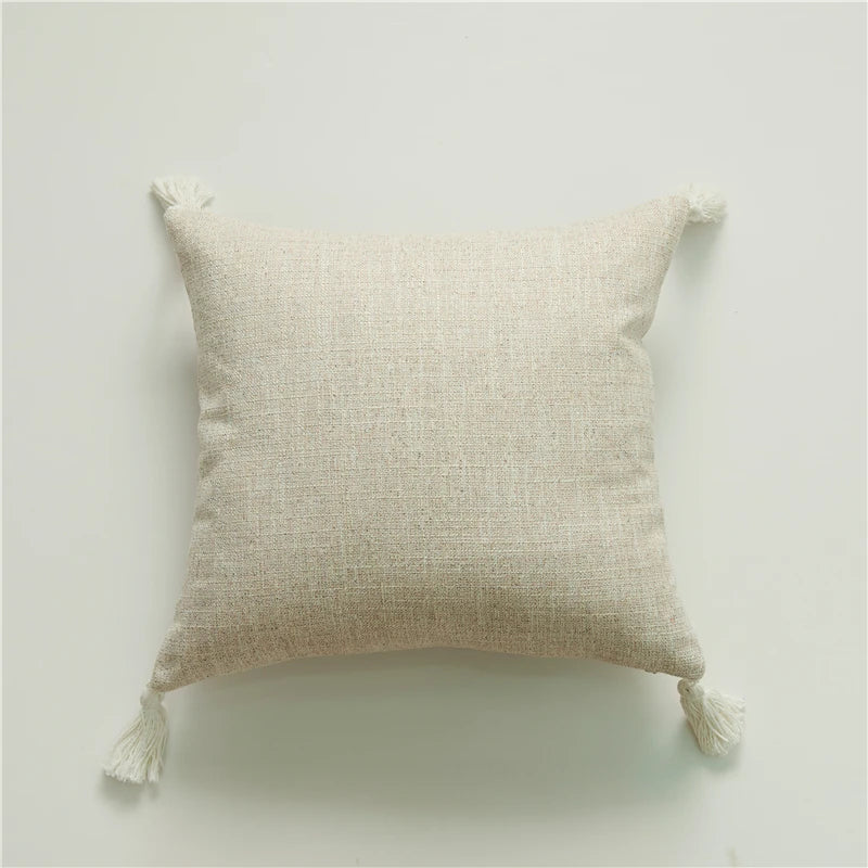 Linen Pilllow Cover with Tassels Soft Cushion Cover for Living Room Pillowcase 45*45 Decorative Pillows Nordic Home Decor