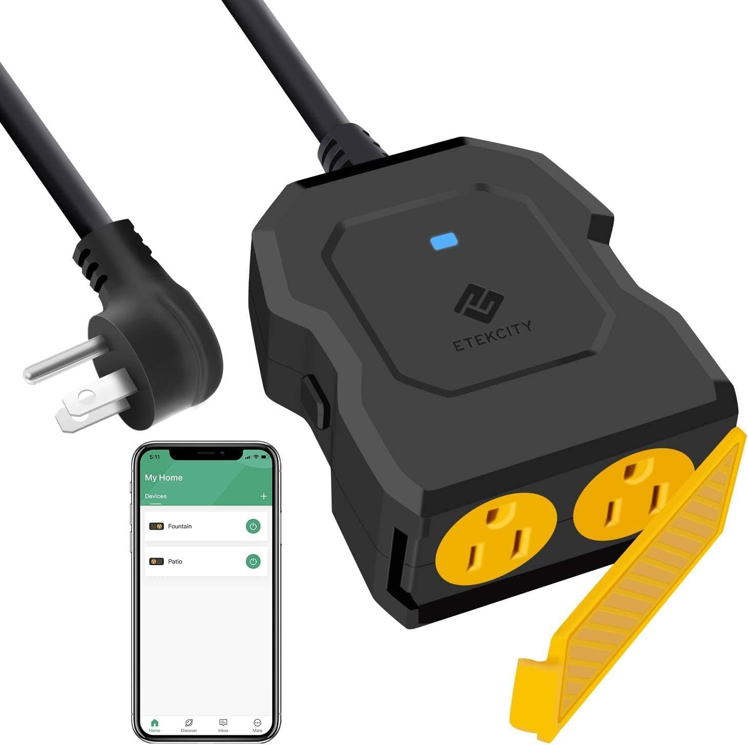 Smart Plug, Smart Home Outdoor  Wifi Outlet with 2 Sockets for Outdoor Lights, Timer Function & Energy Monitoring, Works with Alexa & Google Home, Wireless Remote Control, ETL Listed