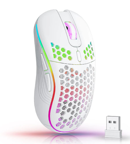 2.4G Wireless Gaming Mouse RGB Lighting Charging Mouse with Adjustable DPI Ergonomic Honeycomb Design for Desktop Laptop