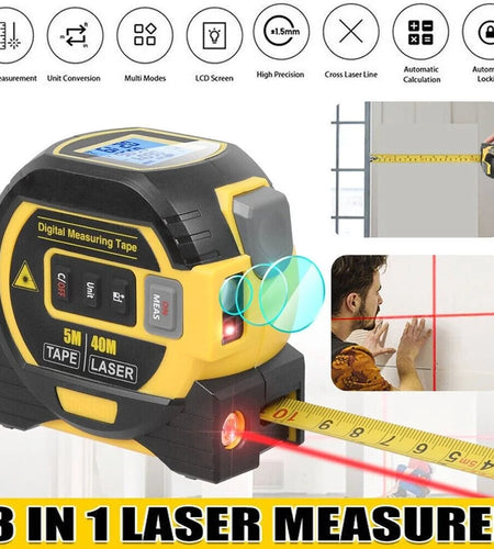 3 in 1 Digital Laser Tape Measure 130Ft/40M Laser Distance Meter Auto Lock Measuring Tape Range Finder