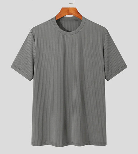 Summer Men'S Clothing Light Luxury T Shirt Leisure Long Sleeve O Neck Drapped Solid Color Loose Basic Shirt Popular Knitwear