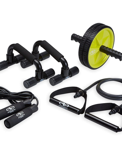 Load image into Gallery viewer, Home Gym Kit, Includes Resistance Tube, Ab Wheel, Jump Rope and Push-Up Bars
