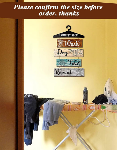Load image into Gallery viewer, 5 Pieces Laundry Room Wall Sign Rustic Laundry Room Rules Hanging Sign Wooden Wash Dry Fold Repeat Laundry Plaque Vintage Farmhouse Laundry Rules Wall Decor 19.7 X 11 Inch (Multicolored Backing)
