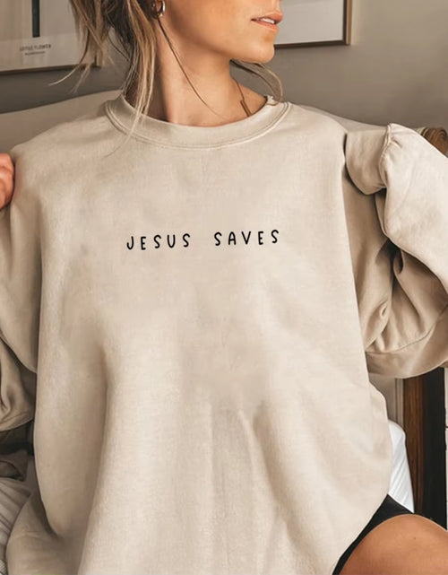 Load image into Gallery viewer, Jesus Saves Sweatshirt Christian Sweatshirts Faith Top Jesus Hoodie Bible Verses Crewneck Sweatshirt Women Graphic Pullover Tops
