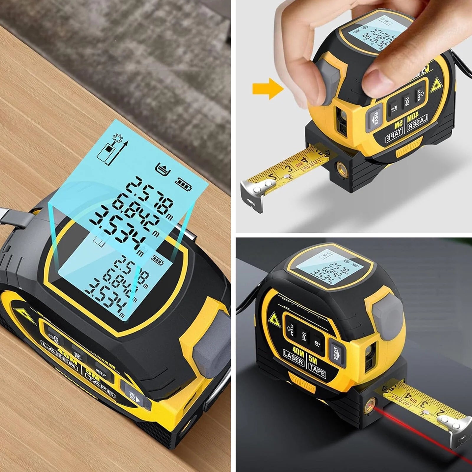 3 in 1 Digital Laser Tape Measure 130Ft/40M Laser Distance Meter Auto Lock Measuring Tape Range Finder