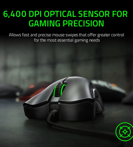 Deathadder Essential Wired Optical Gaming Mouse for PC, 5 Buttons, Black