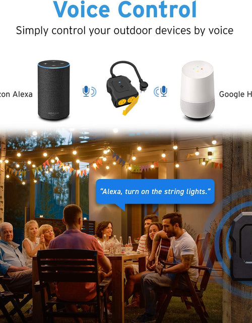 Load image into Gallery viewer, Smart Plug, Smart Home Outdoor  Wifi Outlet with 2 Sockets for Outdoor Lights, Timer Function &amp; Energy Monitoring, Works with Alexa &amp; Google Home, Wireless Remote Control, ETL Listed
