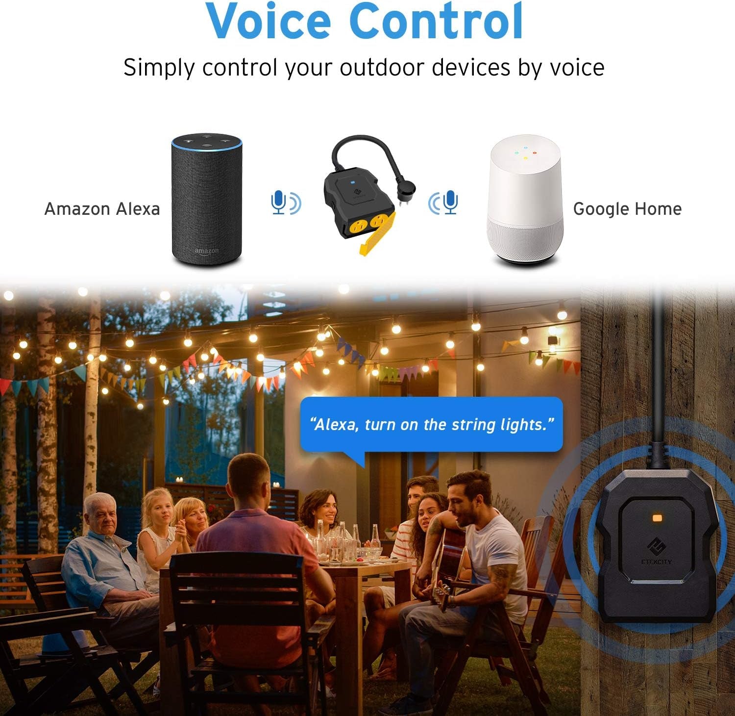 Smart Plug, Smart Home Outdoor  Wifi Outlet with 2 Sockets for Outdoor Lights, Timer Function & Energy Monitoring, Works with Alexa & Google Home, Wireless Remote Control, ETL Listed