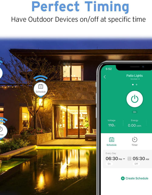 Load image into Gallery viewer, Smart Plug, Smart Home Outdoor  Wifi Outlet with 2 Sockets for Outdoor Lights, Timer Function &amp; Energy Monitoring, Works with Alexa &amp; Google Home, Wireless Remote Control, ETL Listed
