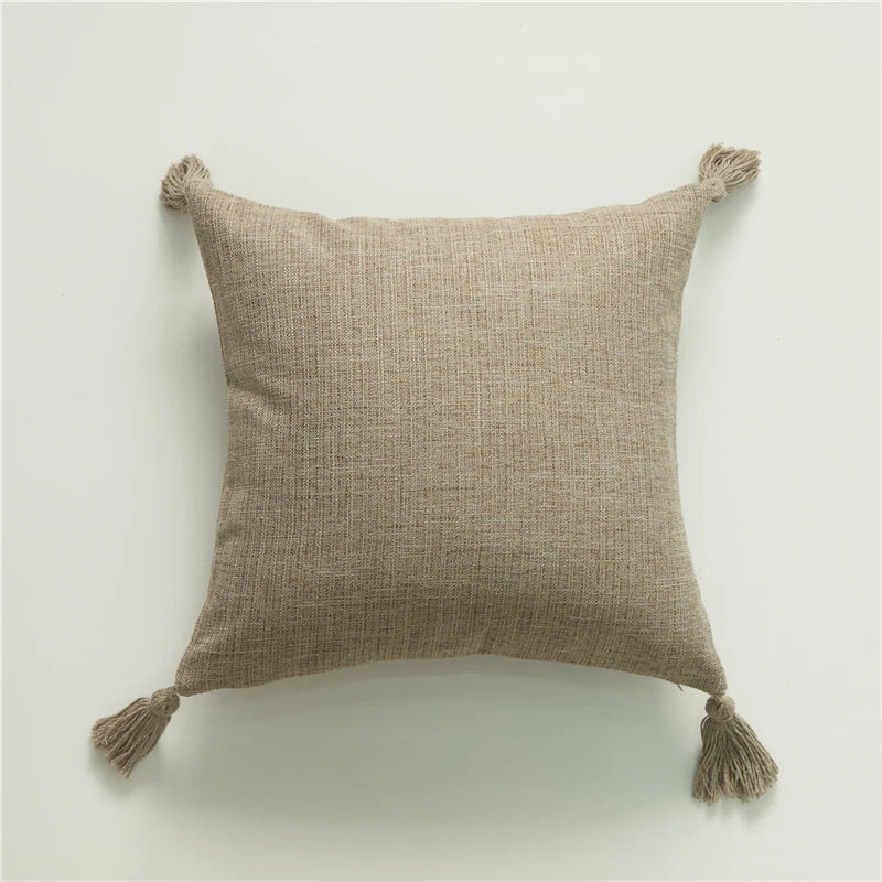 Linen Pilllow Cover with Tassels Soft Cushion Cover for Living Room Pillowcase 45*45 Decorative Pillows Nordic Home Decor