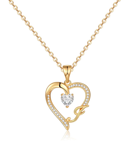 Initial Heart Necklace for Women Cubic Zirconia 14K Gold Plated Initial Heart Pendant Necklace