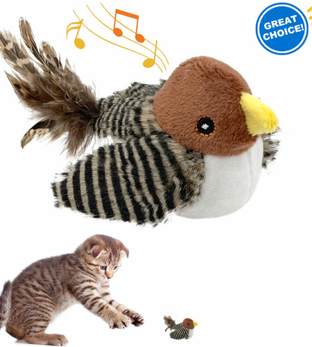 Interactive Electronic Cat Toy, Automatic Chirping Bird Toy Squeaky with Feather Tail, Melody Chaser Toy for Cats to Play Alone, Play and Squeak Kitten Toy for Boredom