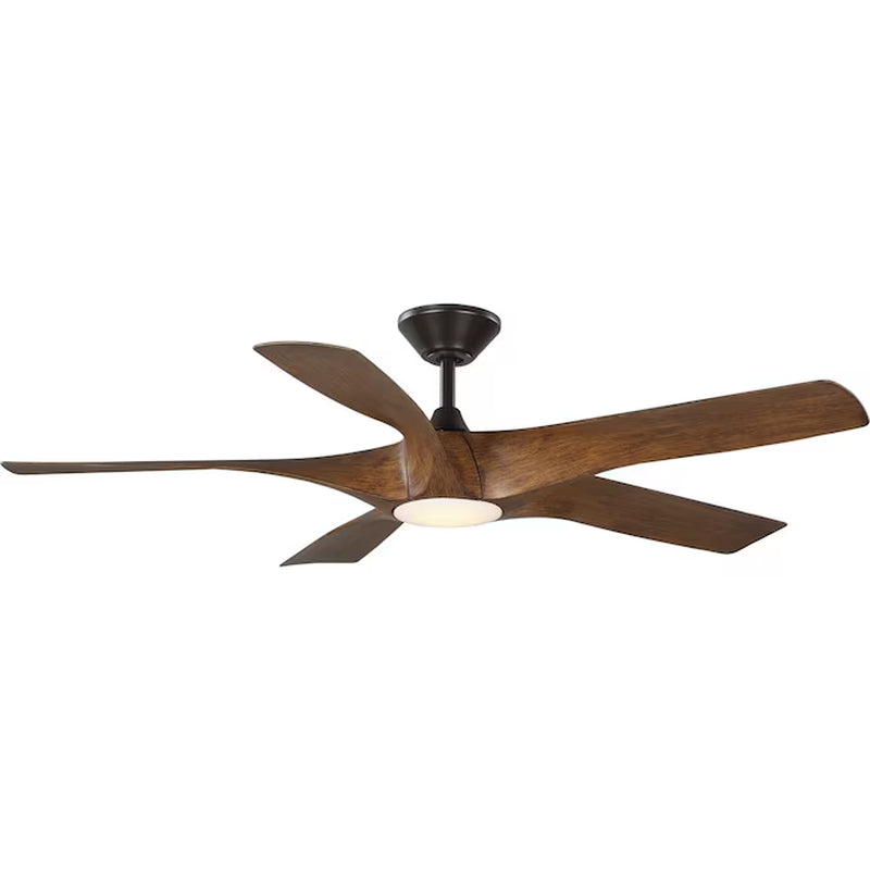 Vernal 60-In Bronze with Koa Woodgrain Blades Integrated LED Indoor/Outdoor Smart Propeller Ceiling Fan with Light and Remote (5-Blade)