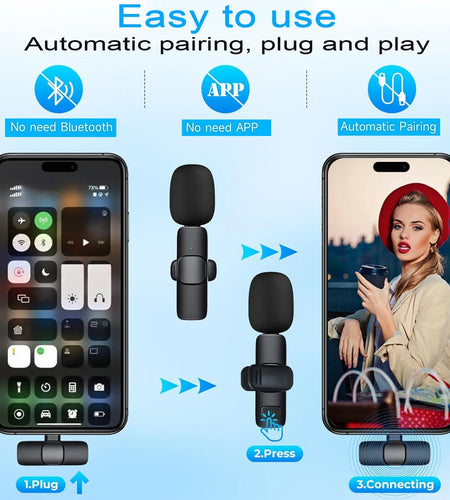 Wireless Lavalier Microphone for Iphone/Android/Ipad/Laptop, Mini Microphone, Microphone for Type-C Phone, Wireless Microphones, Microphone for Video Recording, Youtube, Vlog, Tiktok, Interview