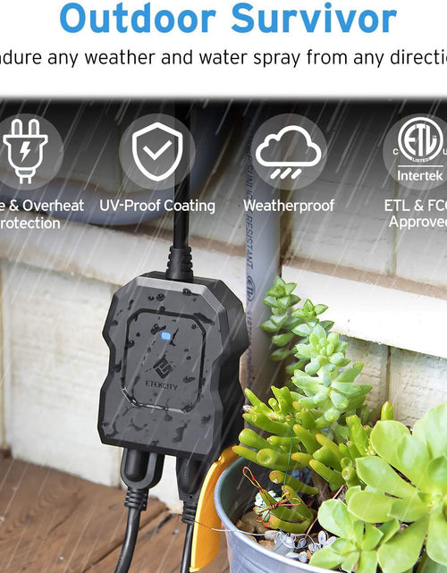Load image into Gallery viewer, Smart Plug, Smart Home Outdoor  Wifi Outlet with 2 Sockets for Outdoor Lights, Timer Function &amp; Energy Monitoring, Works with Alexa &amp; Google Home, Wireless Remote Control, ETL Listed
