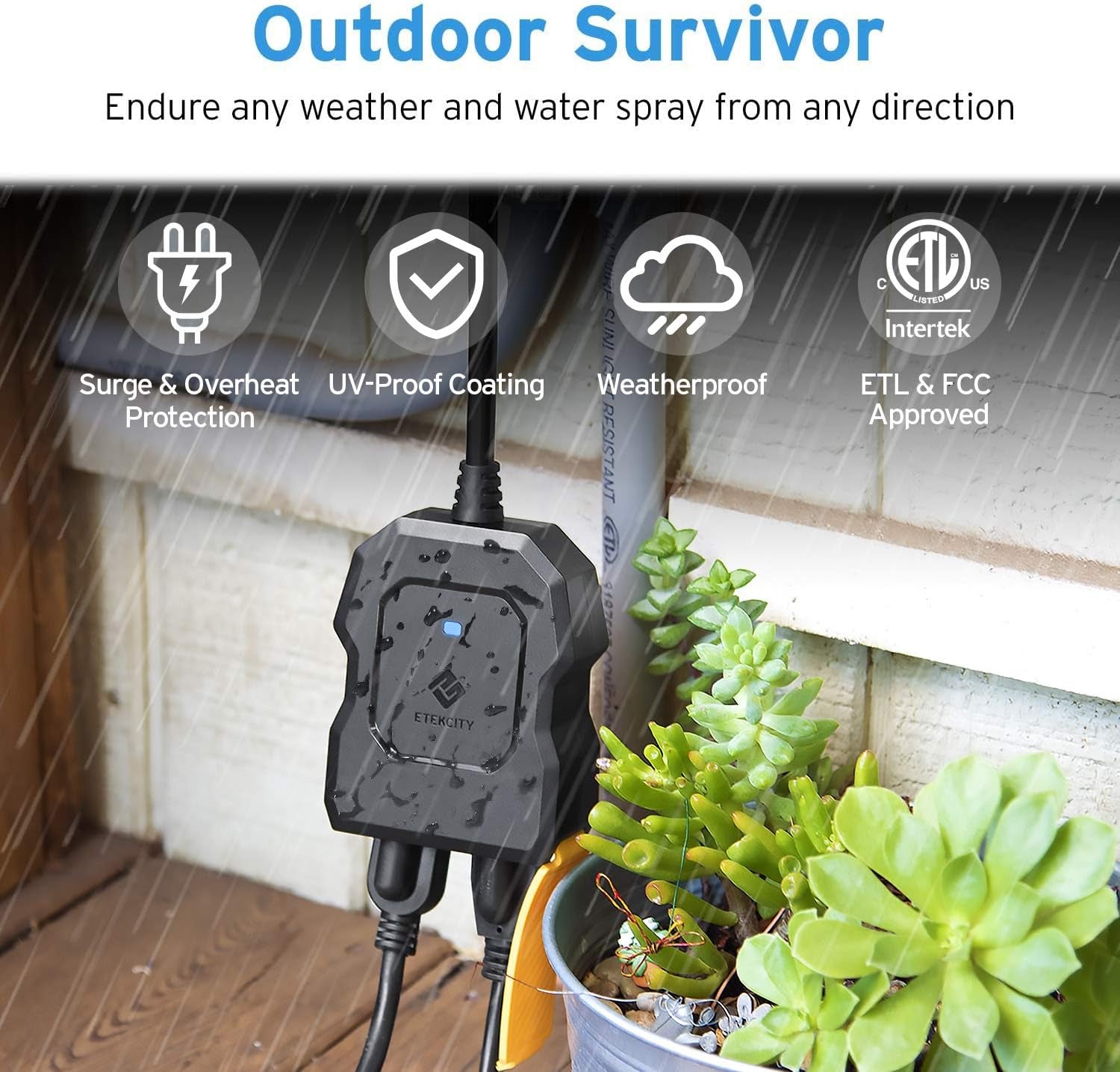 Smart Plug, Smart Home Outdoor  Wifi Outlet with 2 Sockets for Outdoor Lights, Timer Function & Energy Monitoring, Works with Alexa & Google Home, Wireless Remote Control, ETL Listed