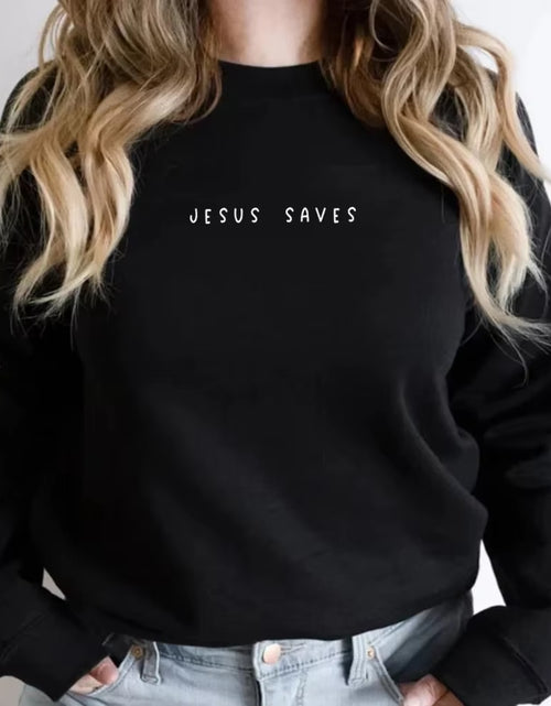 Load image into Gallery viewer, Jesus Saves Sweatshirt Christian Sweatshirts Faith Top Jesus Hoodie Bible Verses Crewneck Sweatshirt Women Graphic Pullover Tops
