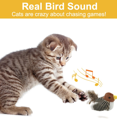 Interactive Electronic Cat Toy, Automatic Chirping Bird Toy Squeaky with Feather Tail, Melody Chaser Toy for Cats to Play Alone, Play and Squeak Kitten Toy for Boredom