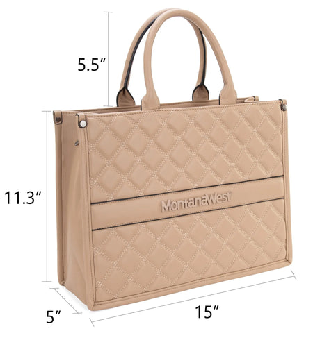 Work Tote Bags Quilted Handbags Shoulder Purses with Detachable Strap 8.6''H