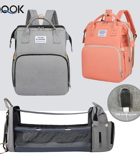 Upgraded Simple Mommy Bag, Portable Foldableing Backpack, Multi-Functional Large-Capacity Crib Mother and Baby Mommy Bag