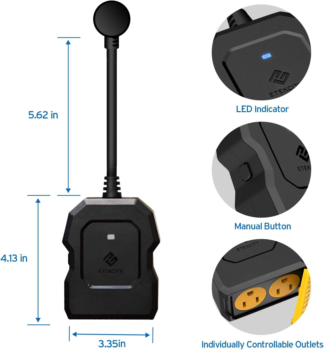 Smart Plug, Smart Home Outdoor  Wifi Outlet with 2 Sockets for Outdoor Lights, Timer Function & Energy Monitoring, Works with Alexa & Google Home, Wireless Remote Control, ETL Listed